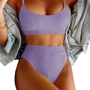 Amazon Lilosy High Waisted Ribbed Bikini